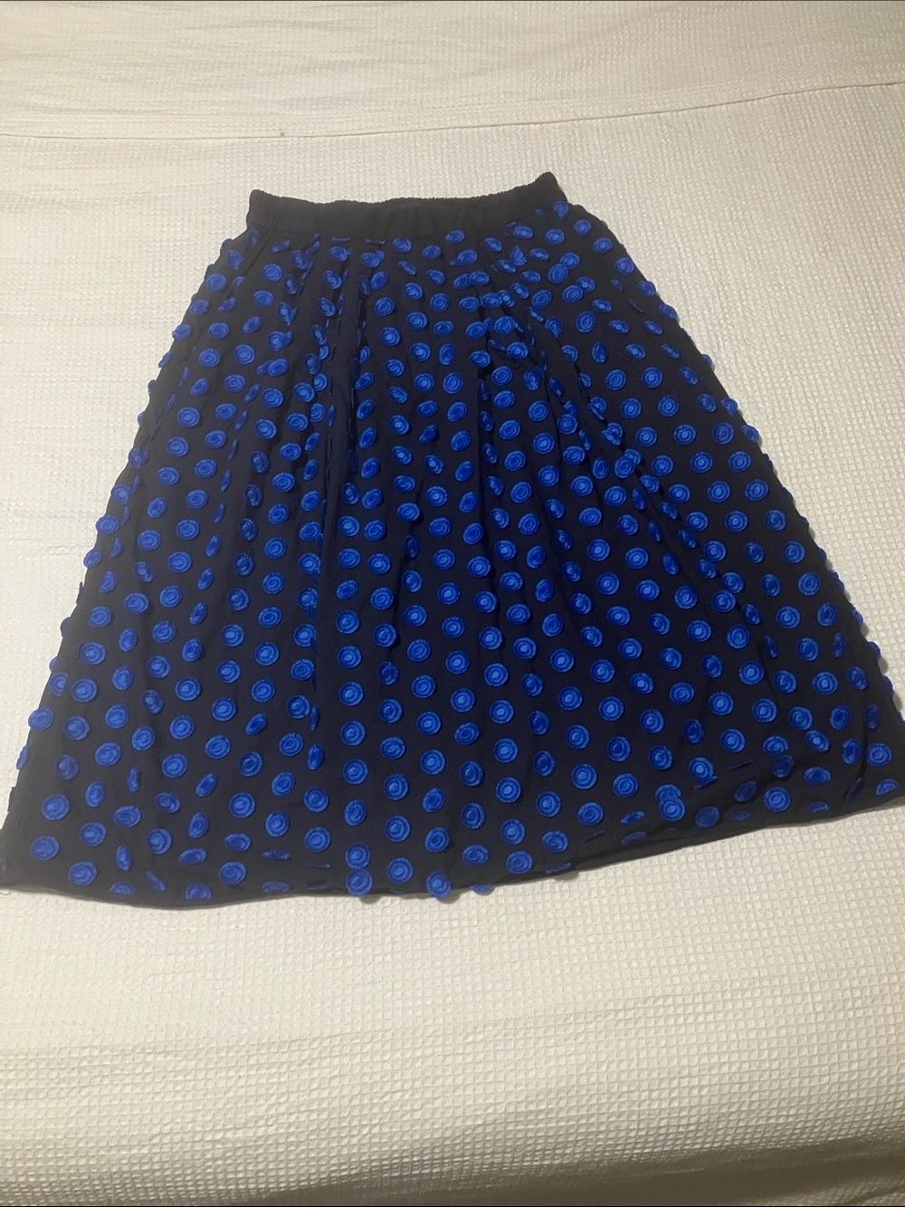J. Crew Black Midi Skirt with Royal Blue Raised Dots